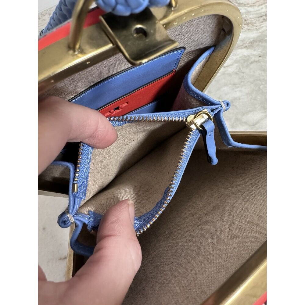 Tory Burch Blue Red Leather Dome Clutch Mini Handbag - Picture 9 of 13
